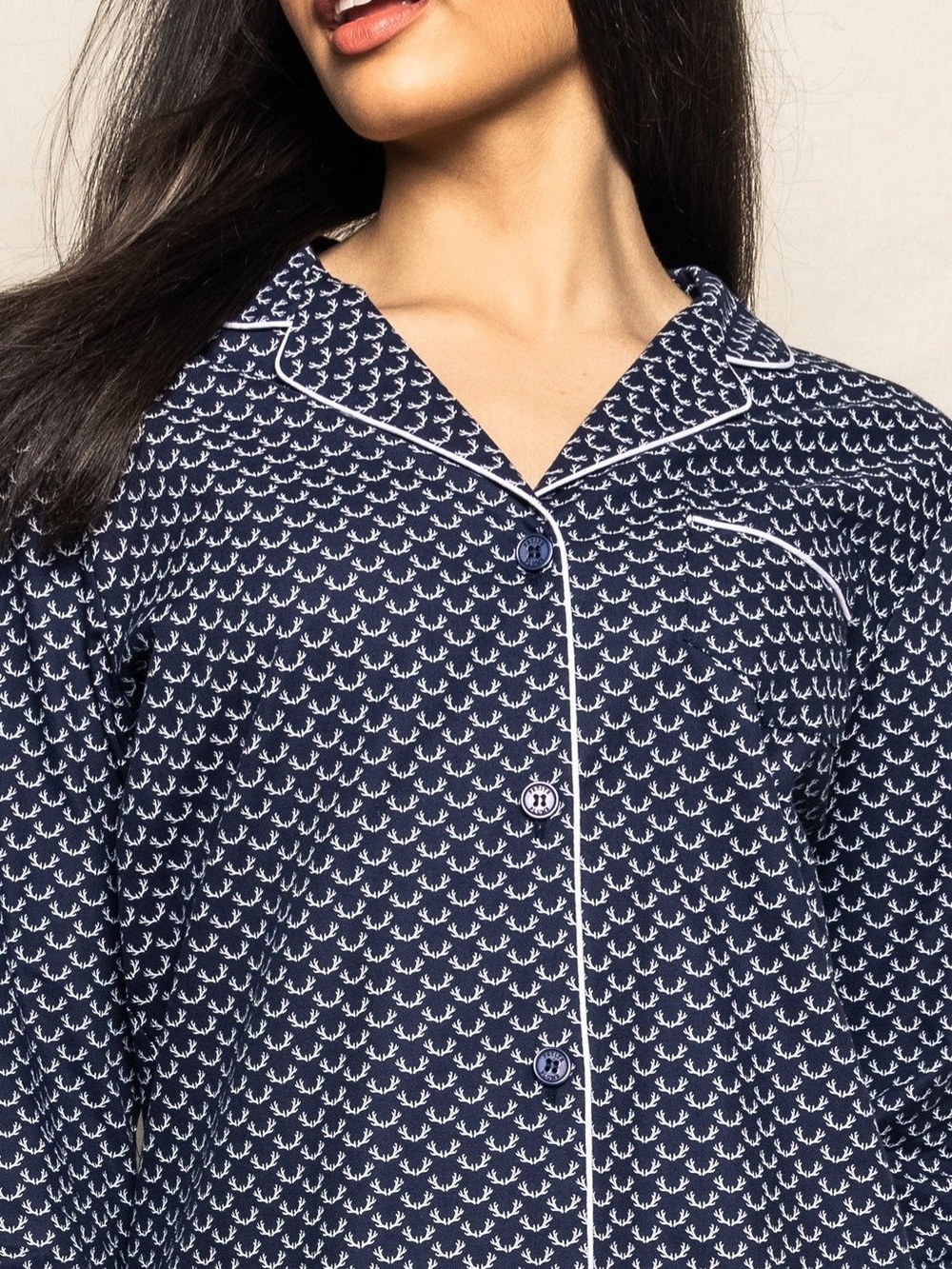 Petite Pume Navy Nordic Antlers Pajama Top Size XL